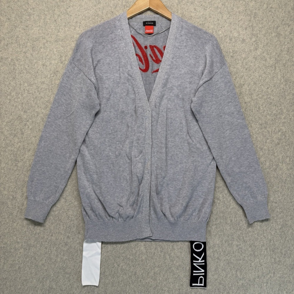 Pinko Coca‎ Cola Cardigan Sweater Womens XS Gray Open Front Logo Cotton Italy